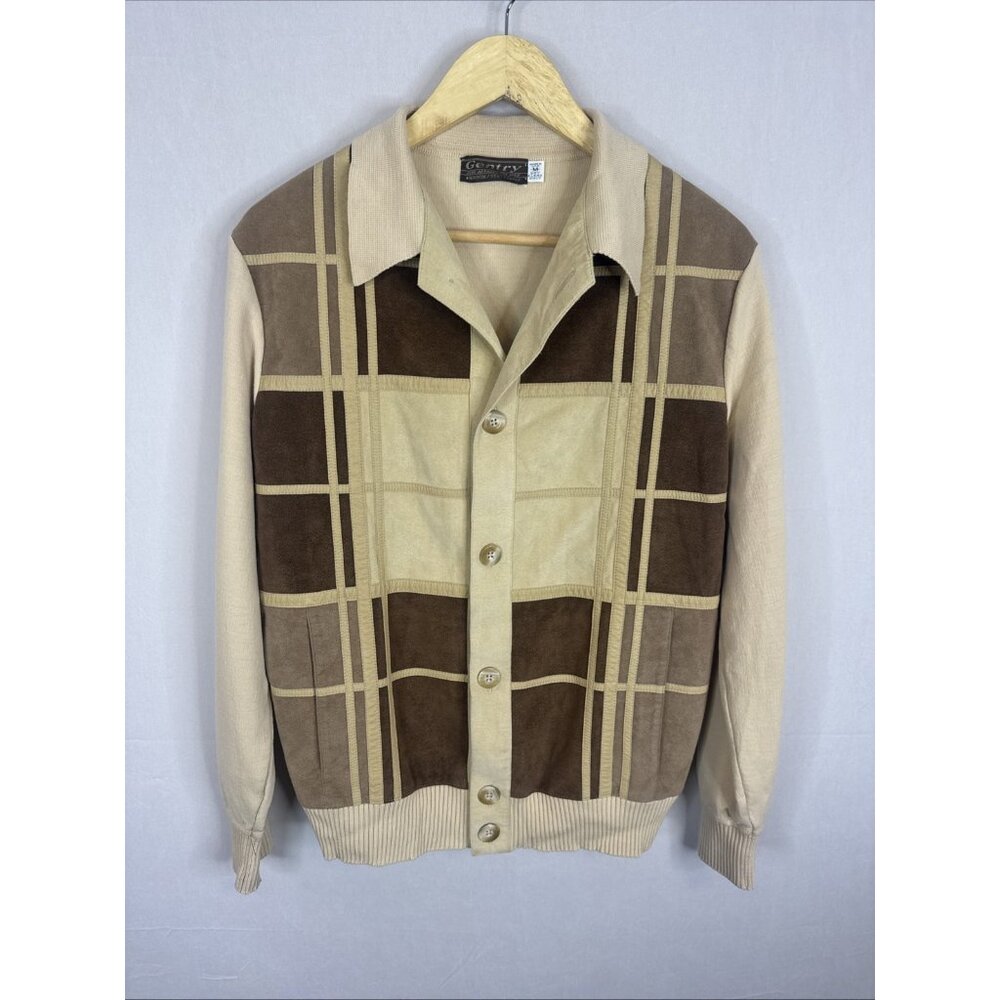 Vintage Gentry Gaucho Walking Suit Cardigan Sweater‎ Mens M USA Wool Faux Suede